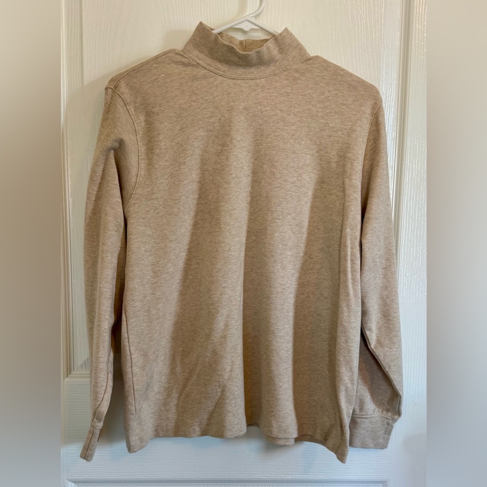 Tan Casual Mock Neck Long Sleeve Shirt, Women’s Size XL Petite Staple Capsule